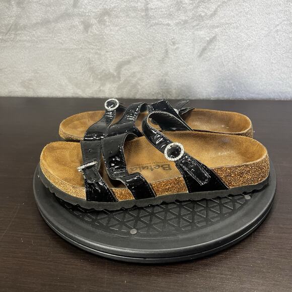 Betula Birkenstock SILVER Women Size 8N Black Buckle 3 Strap Leather Sandals - Picture 3 of 8